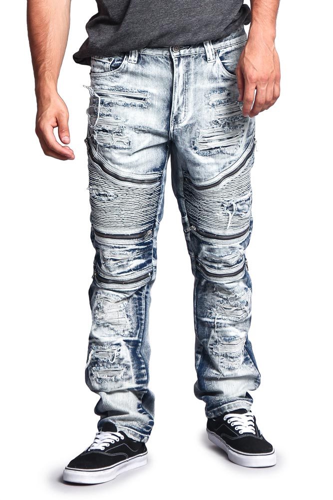 G-Style USA Men\'s Biker Distressed Washed Zipper Slim Fit Jeans - DL1010-L