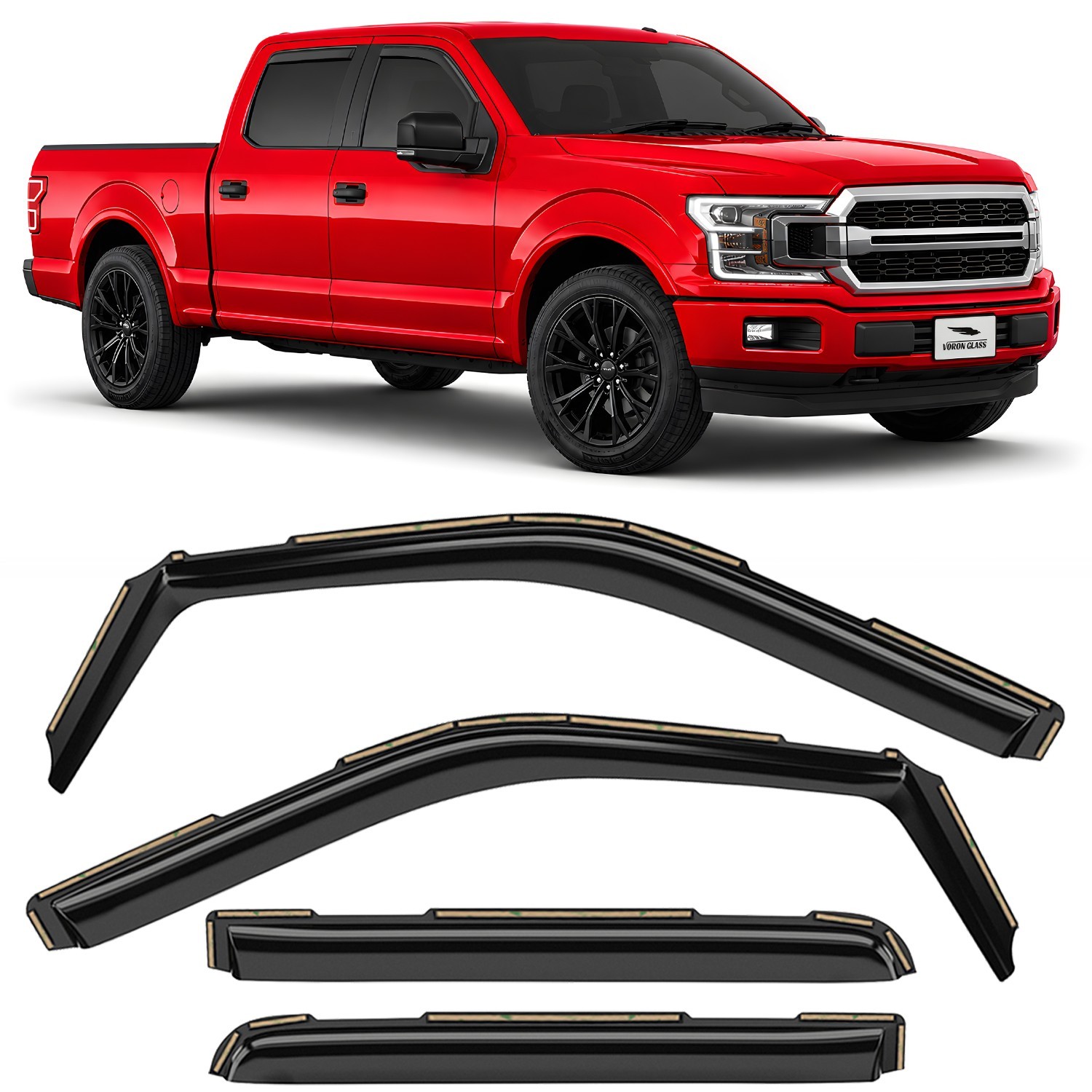 Sun Rain Visors Wind Rain Guards for 2015-2020 Ford F-150 SuperCrew
