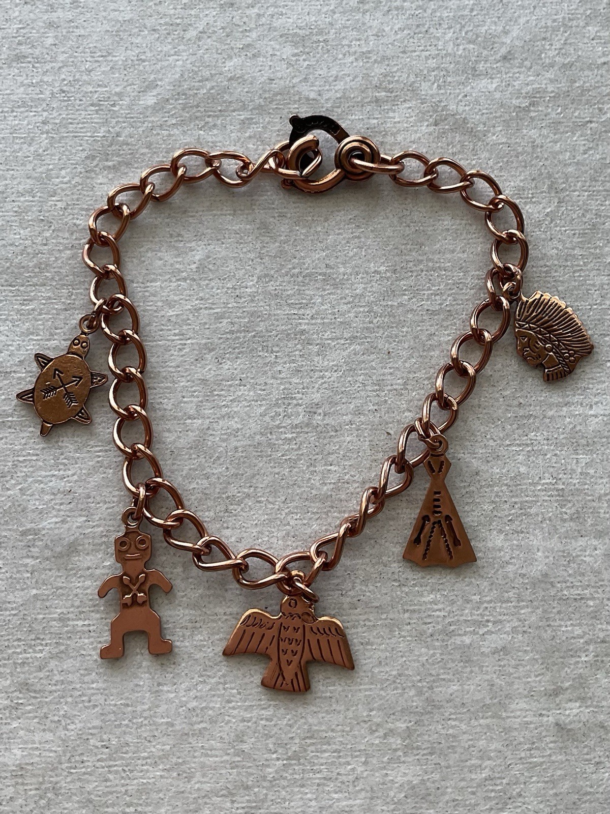 vintage Solid copper charm bracelet Southwestern Native Inspired Motifs Estate vintage Solid copper charm bracelet Southwestern Native Inspired Motifs Estate