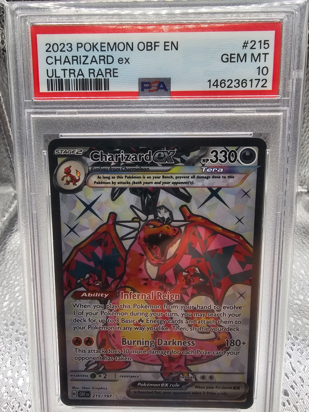 2023 Pokemon Charizard ex 215/197 Obsidian Flames Ultra Rare PSA 10 GEM MINT