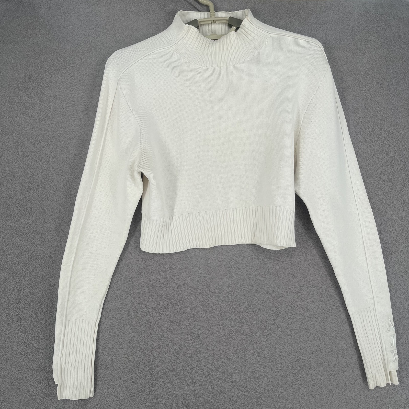 Aje Jumper Womens Medium White Mock Neck Slim Fit Cropped Ribbed Slit Aje Jumper Womens Medium White Mock Neck Slim Fit Cropped Ribbed Slit