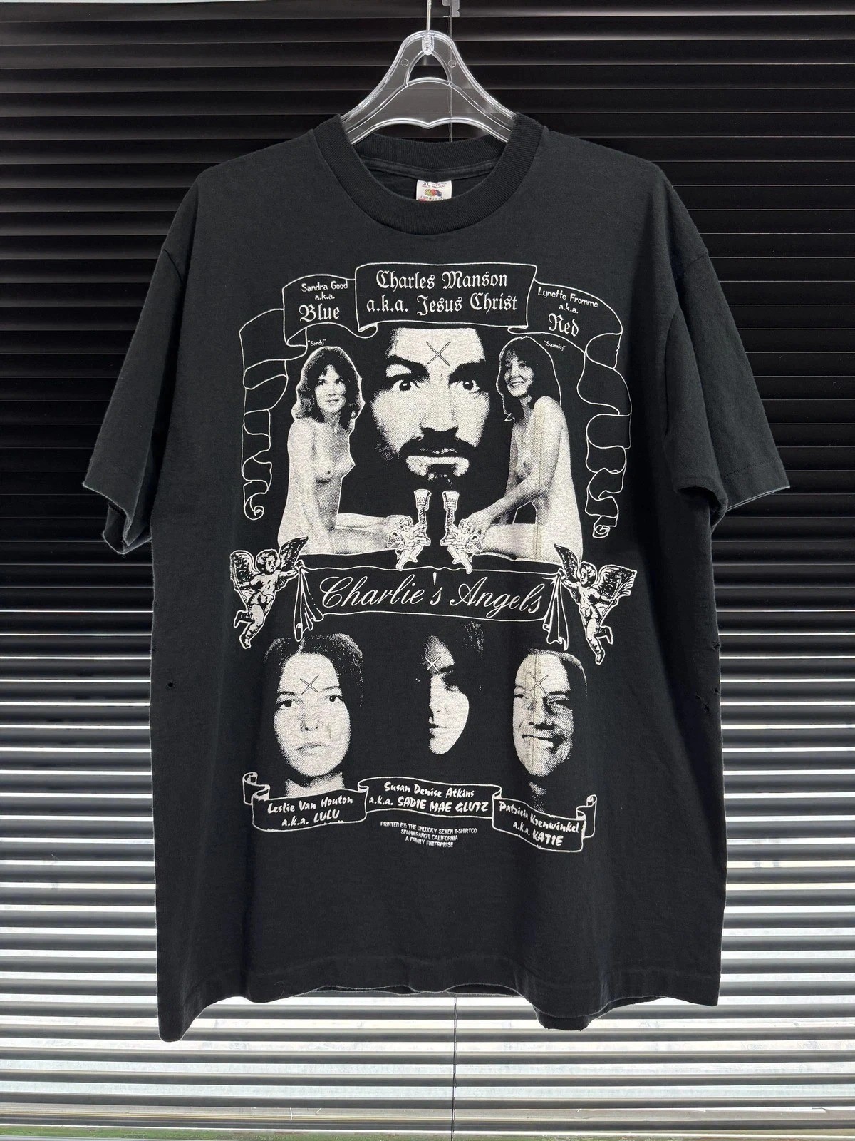 Vintage 90s Charles Manson & Charlie\'s Angel Black Unisex Shirt S-5XL