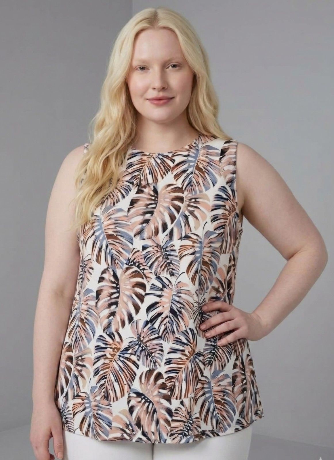 J. Jill Wearever Collection Tropical Monstera Palm Leaf Tank Top - Size XL Petit