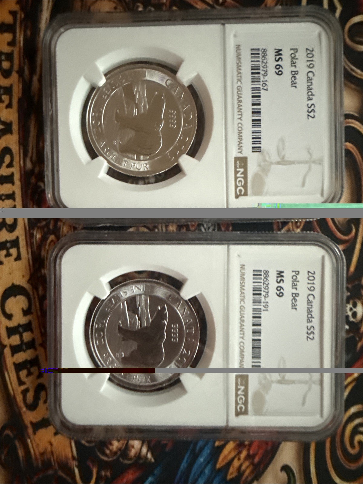 2019 Canada S$2 Polar Bear Ms69 x2