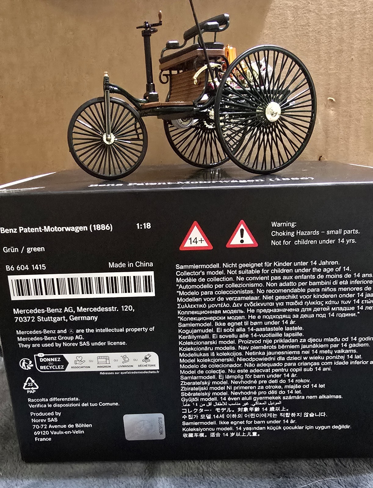 Norev 1:18 Mercedes Benz 1886 Patent-Motorwagen Dealer Edition Diecast B66041415