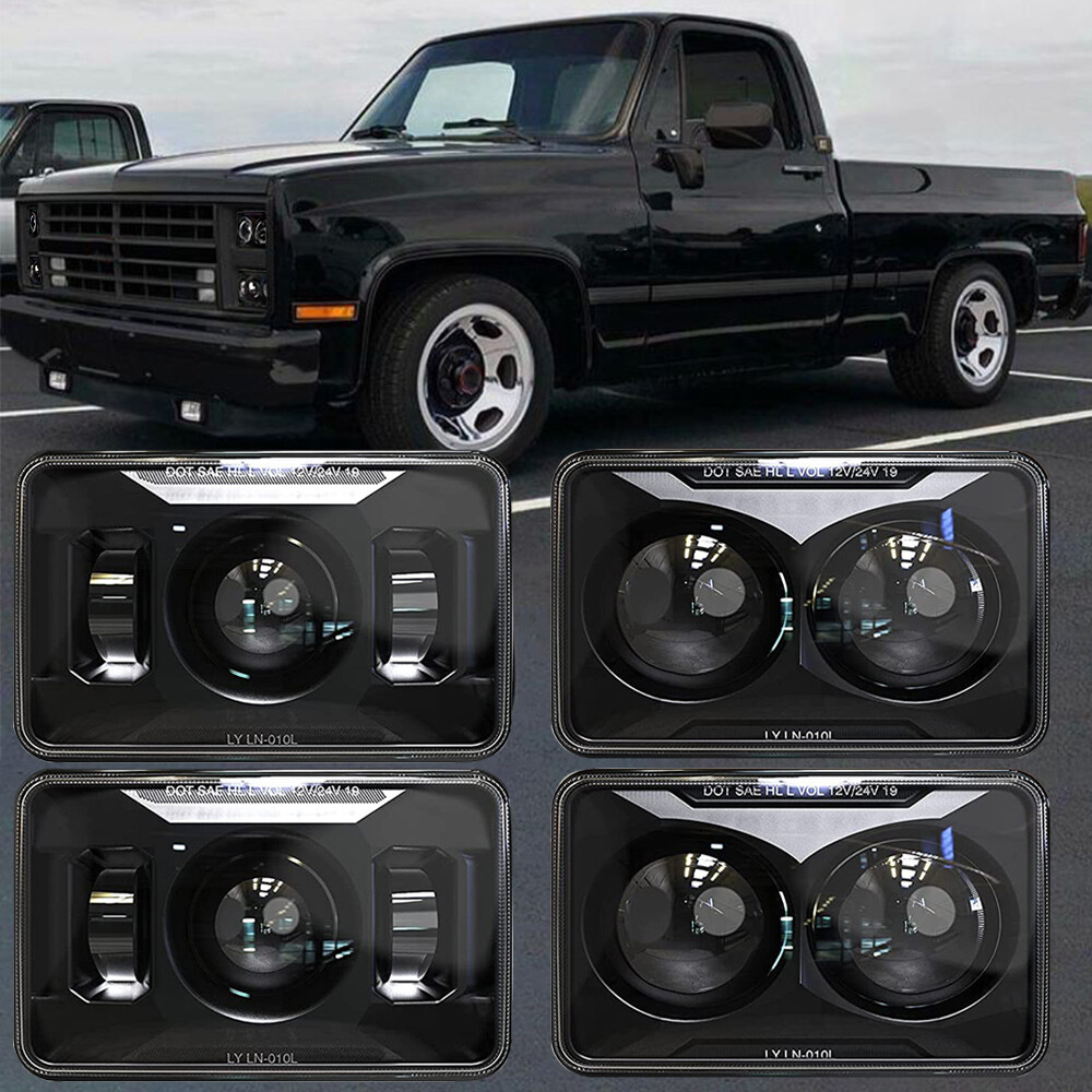 4PC 4x6\'\' Inch LED Headlights H4 Hi/Lo Beam For Chevy C10 Pickup Truck 1981-1987