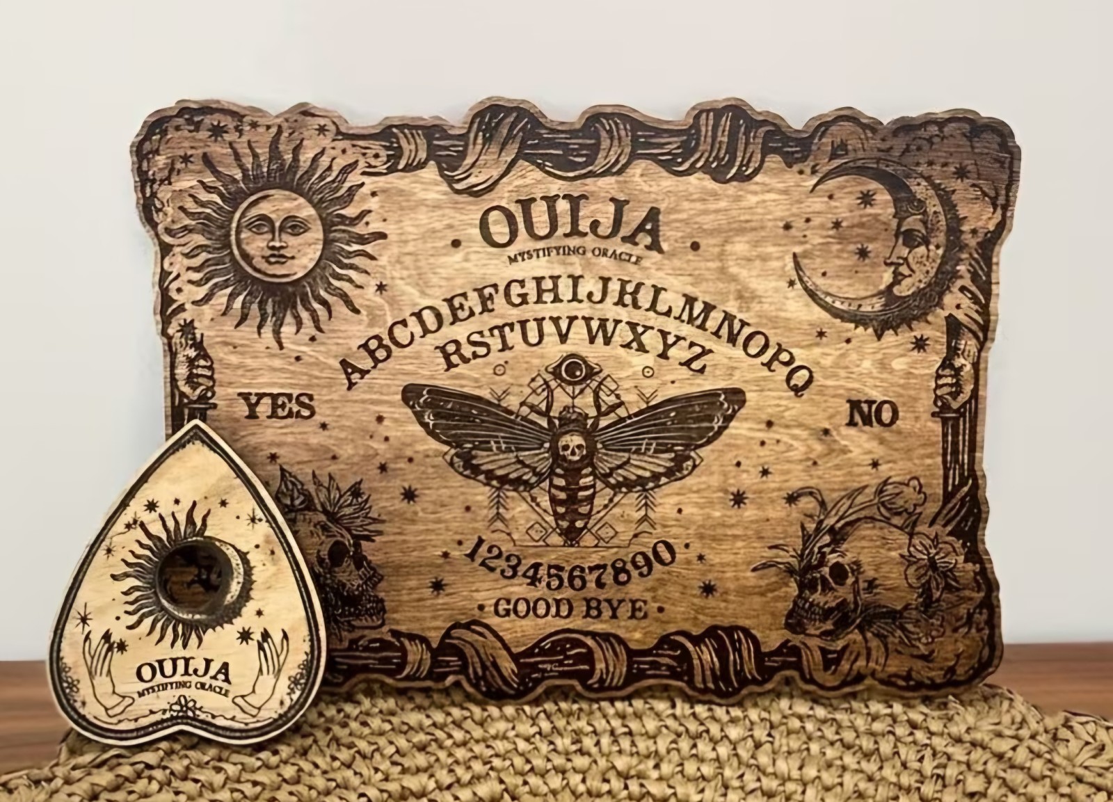 Wooden Ouija Board W Planchette Spirit Guidance Gothic Style 