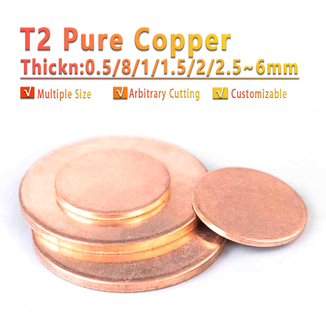Solid Pure Copper Discs Blanks Round Plate Metal Sheet 10-300mm OD 0.5~6mm Thick