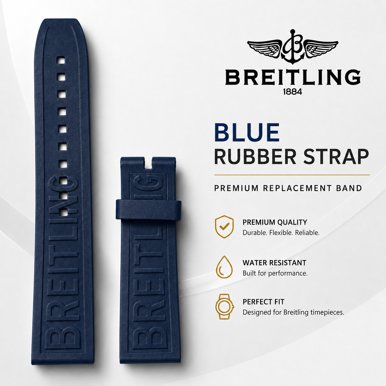 BREITLING Dark Blue Diver Pro Rubber Strap - 22 MM 152S Replacement 22-20
