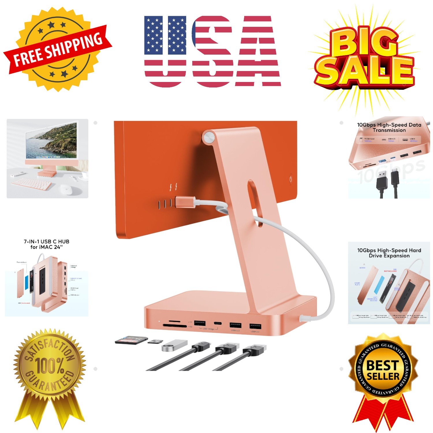 USB C HUB for iMac 24 inch 2021/2023/2024, USB Hub Adapter iMac Accessories f...