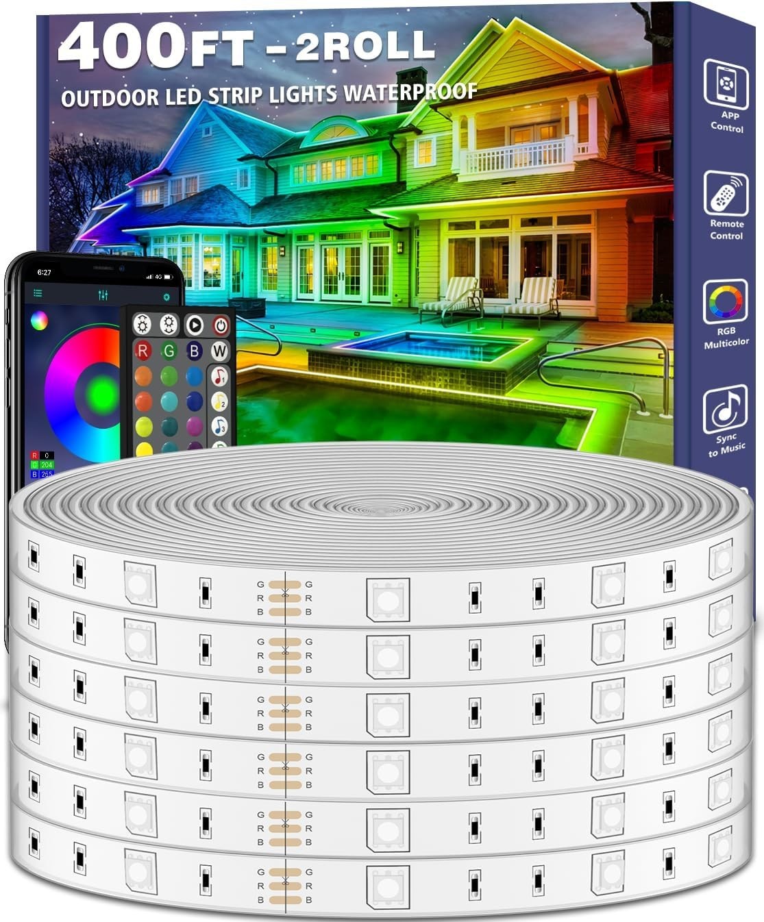 400ft Outdoor IP68 Waterproof LED Strip Lights 2 Rolls Remote Music Sync *NEW* 400ft Outdoor IP68 Waterproof LED Strip Lights 2 Rolls Remote Music Sync *NEW*