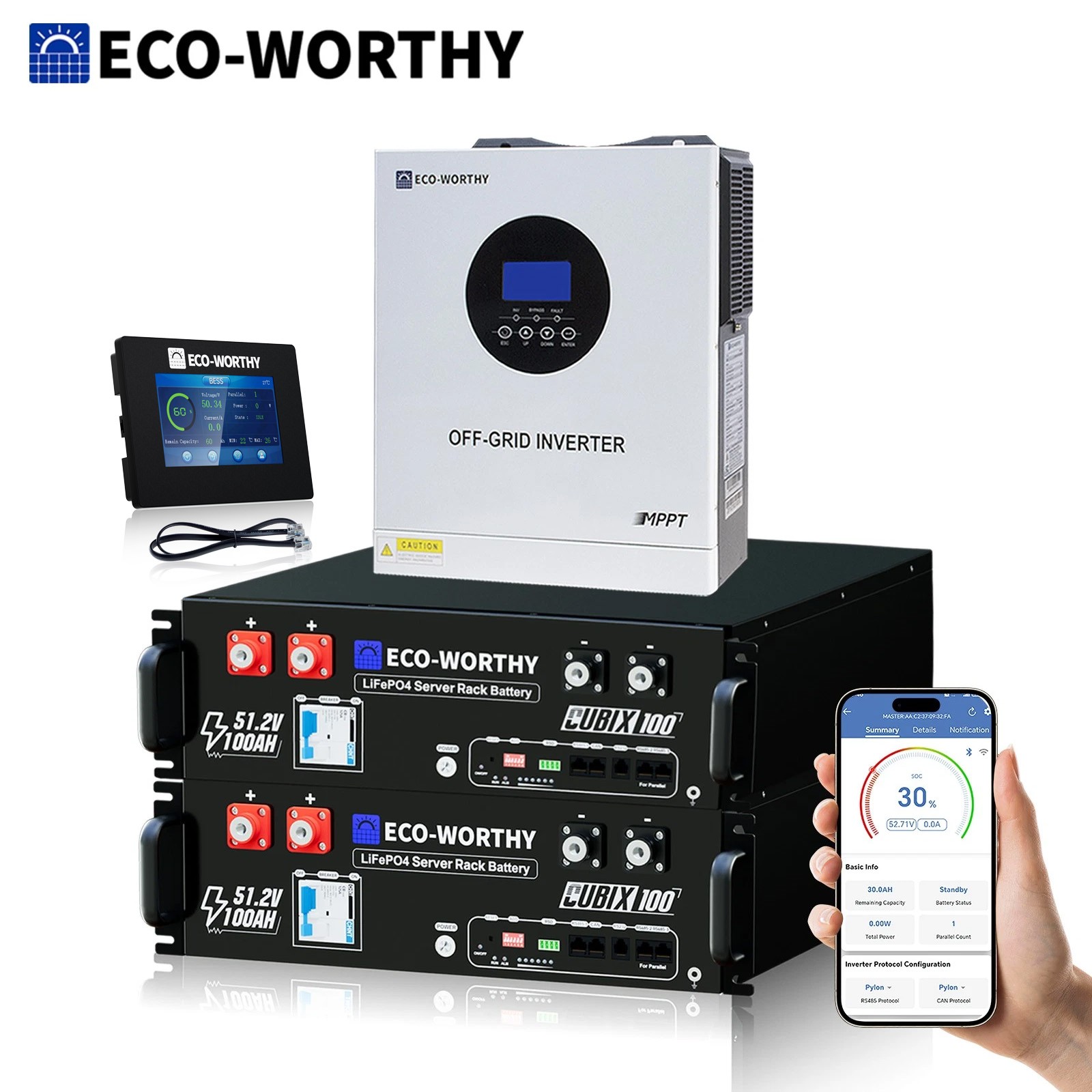 ECO-WORTHY 10.24kWh 2Pack 48V 100Ah Lithium Battery+5kW 48V Solar Inverter
