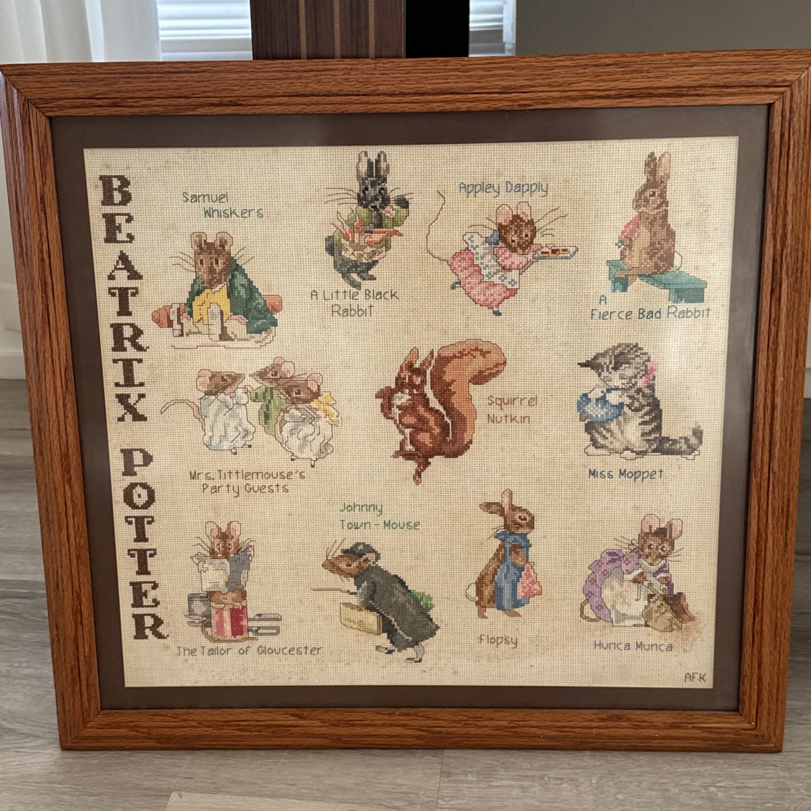 Vintage Beatrix Potter Mouse Framed Needle Point Country Cottage Mice 23x22 Vintage Beatrix Potter Mouse Framed Needle Point Country Cottage Mice 23x22