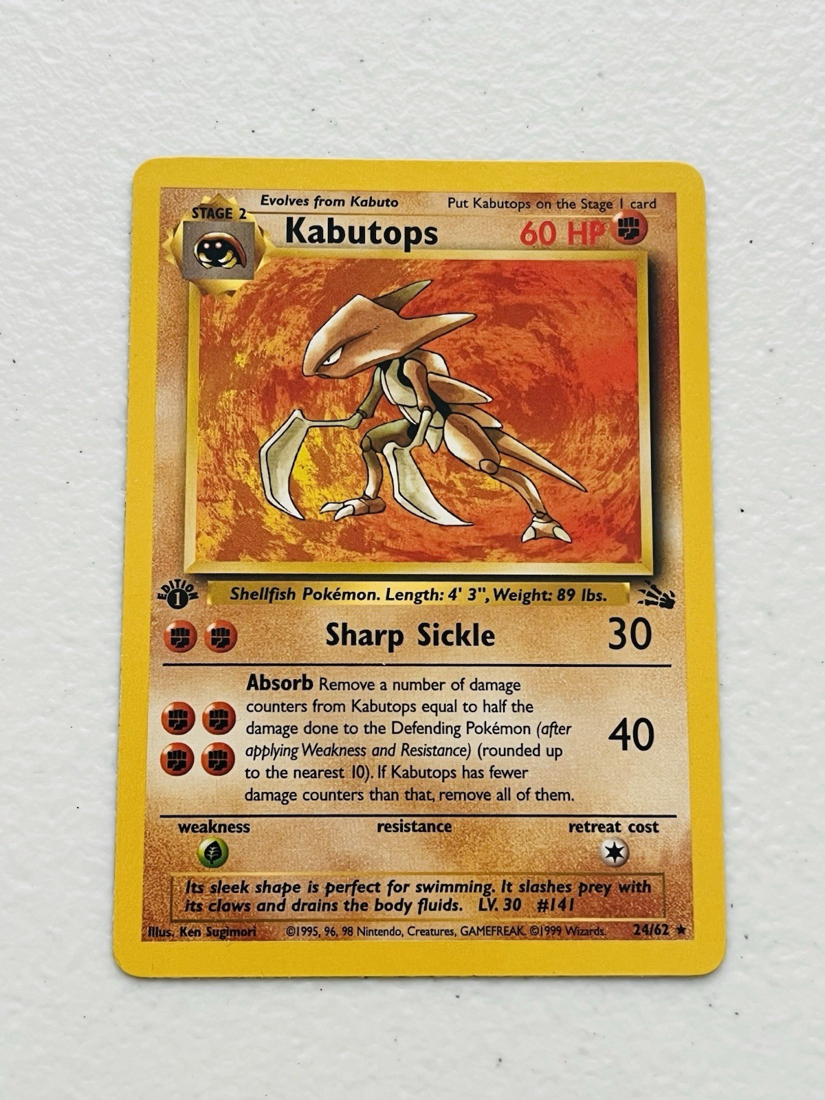 Pokemon Kabutops Fossil 24/62 1st Edition Non-Holo Card