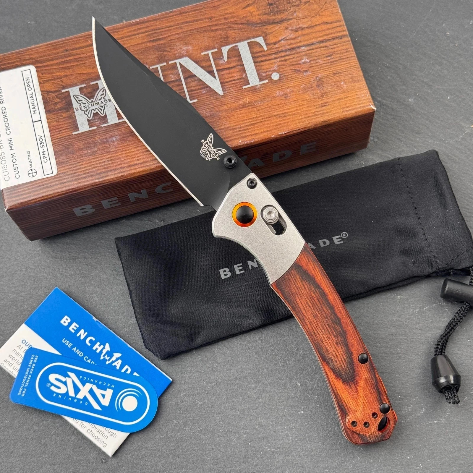 Benchmade Mini Crooked River 15085 Wood Handle CPM-S30V Blade Folding Knife