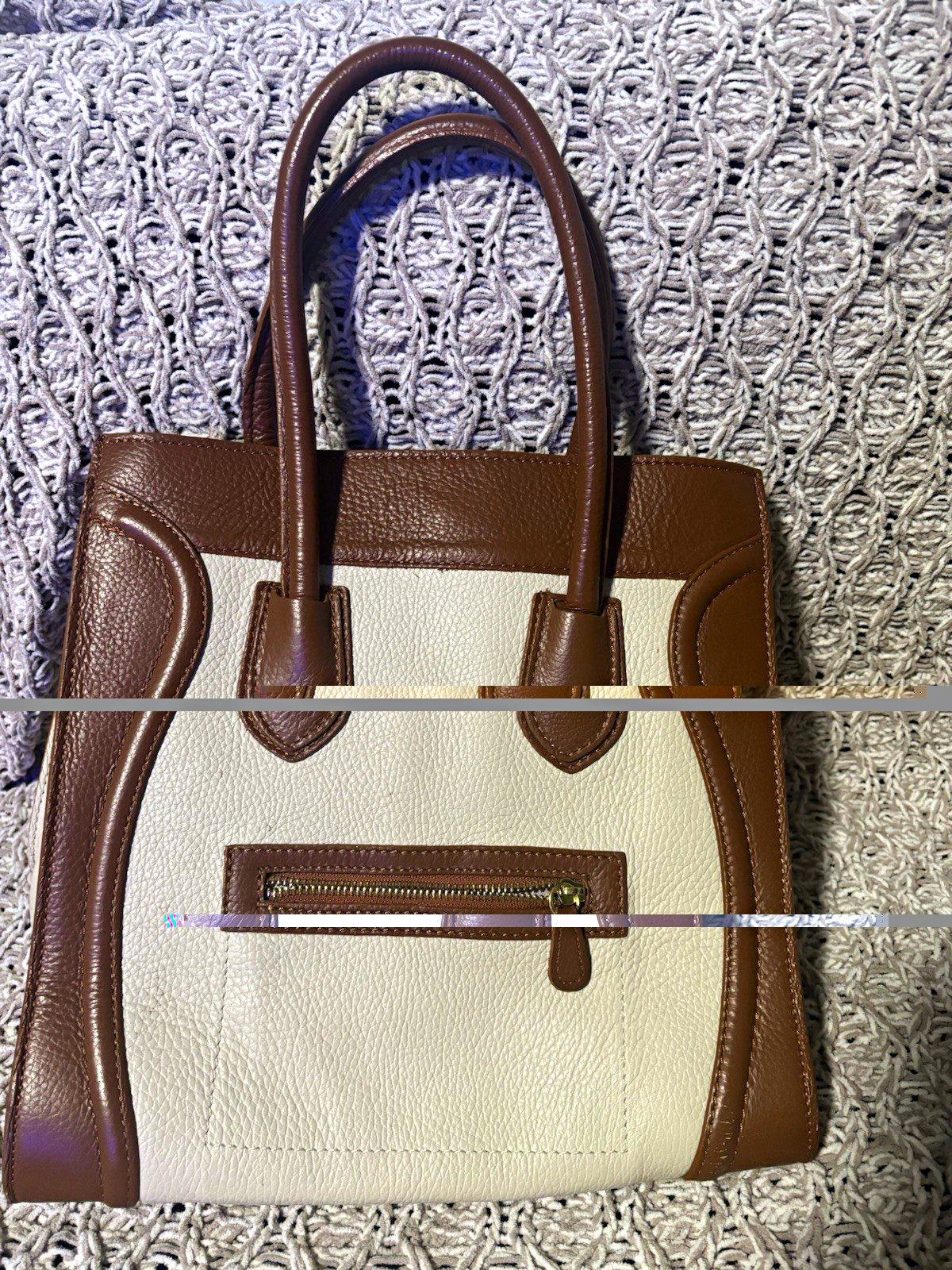 Dooney & Bourke Brown & Beige Colorblock Satchel Bag Zip Top Gold Hardware, Dooney & Bourke Brown & Beige Colorblock Satchel Bag Zip Top Gold Hardware,