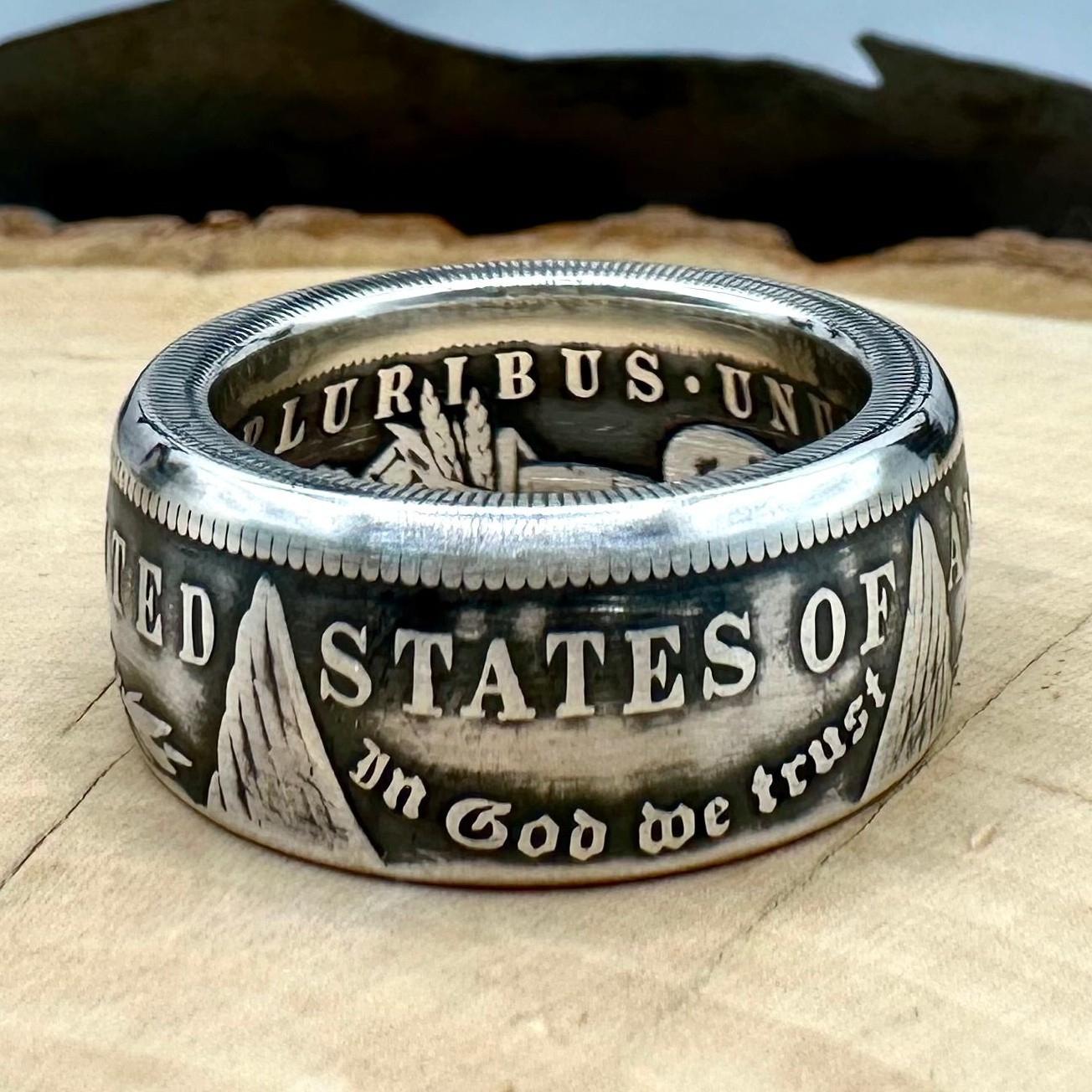 Antique U.S. 90% Silver Morgan Dollar Coin Ring Band NEW