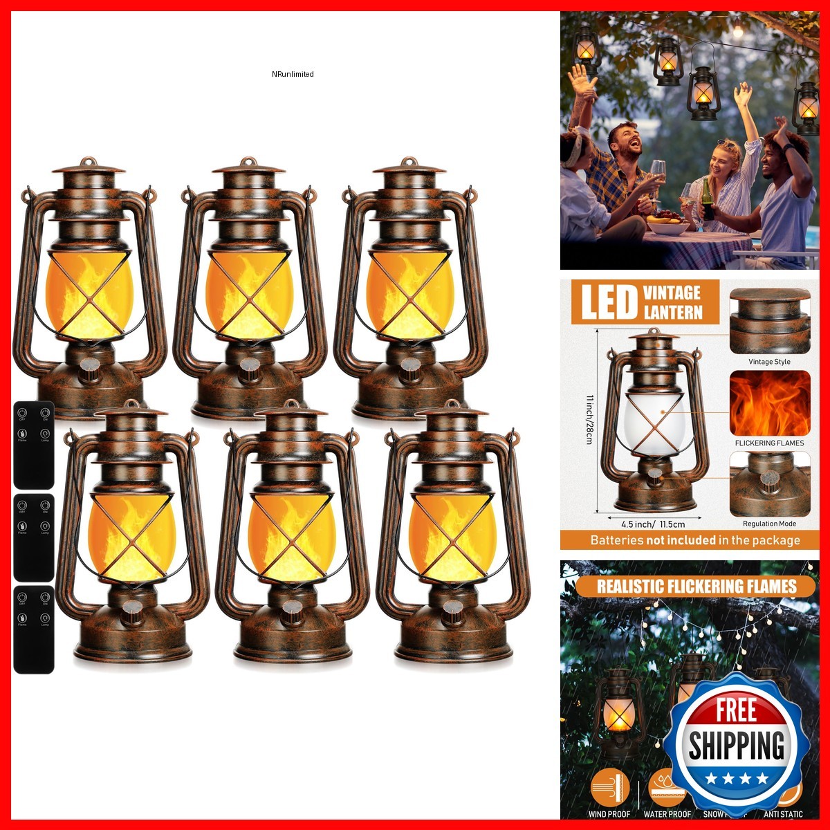 Retisee 6 Pcs Vintage LED Hurricane Lantern 11 Inch Battery Remote Control
