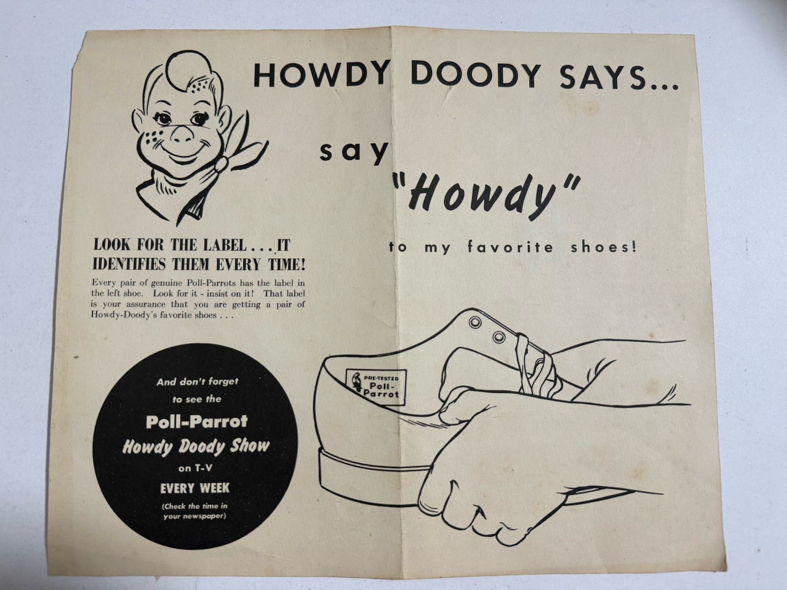 1950s Howdy Doody Poll-Parrot Shoes Coloring Guide Boston Store Advertising