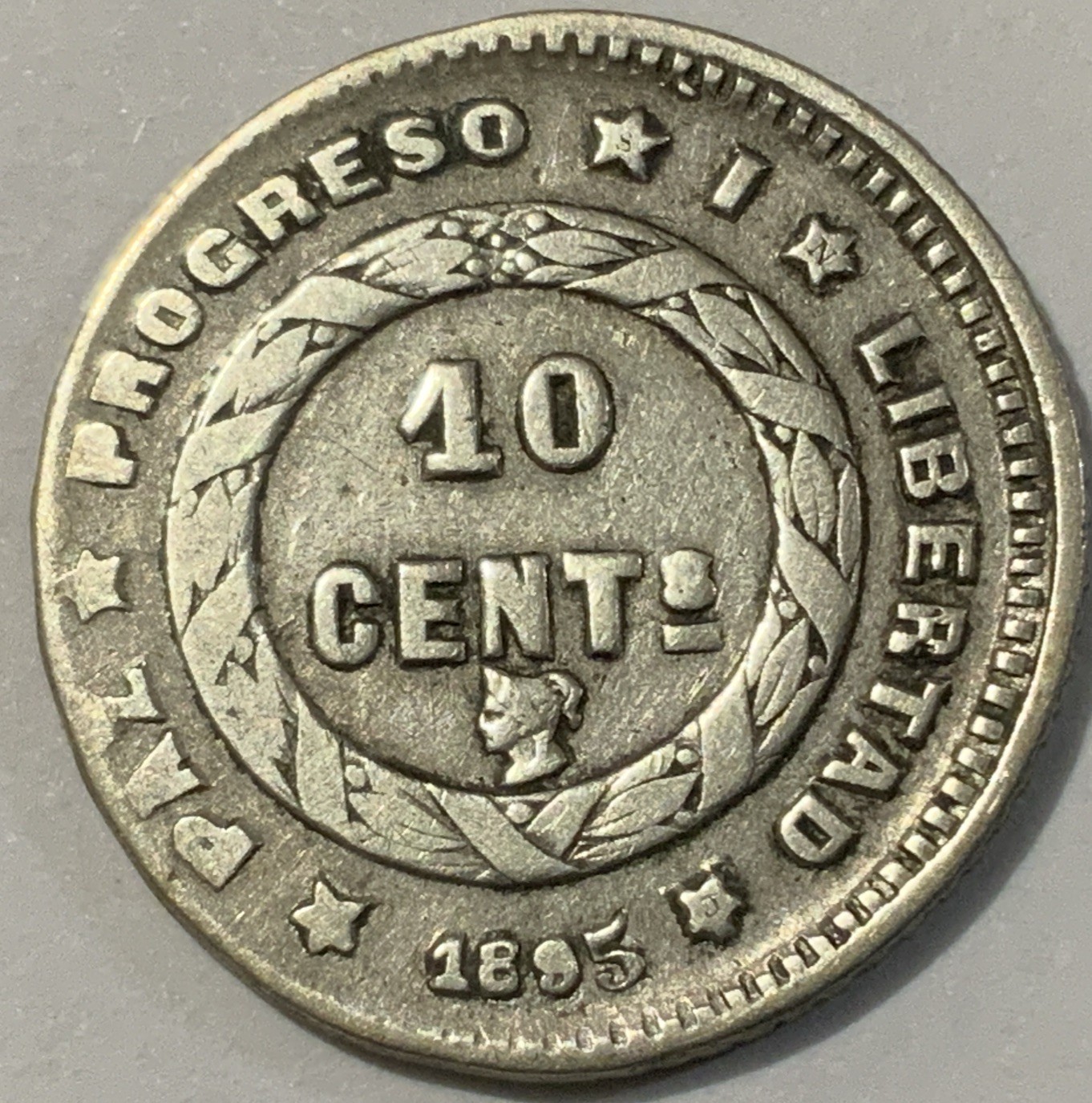 1895 Honduras 10 Centavos Silver  RARE LARGE-5 EEROR-X METAL