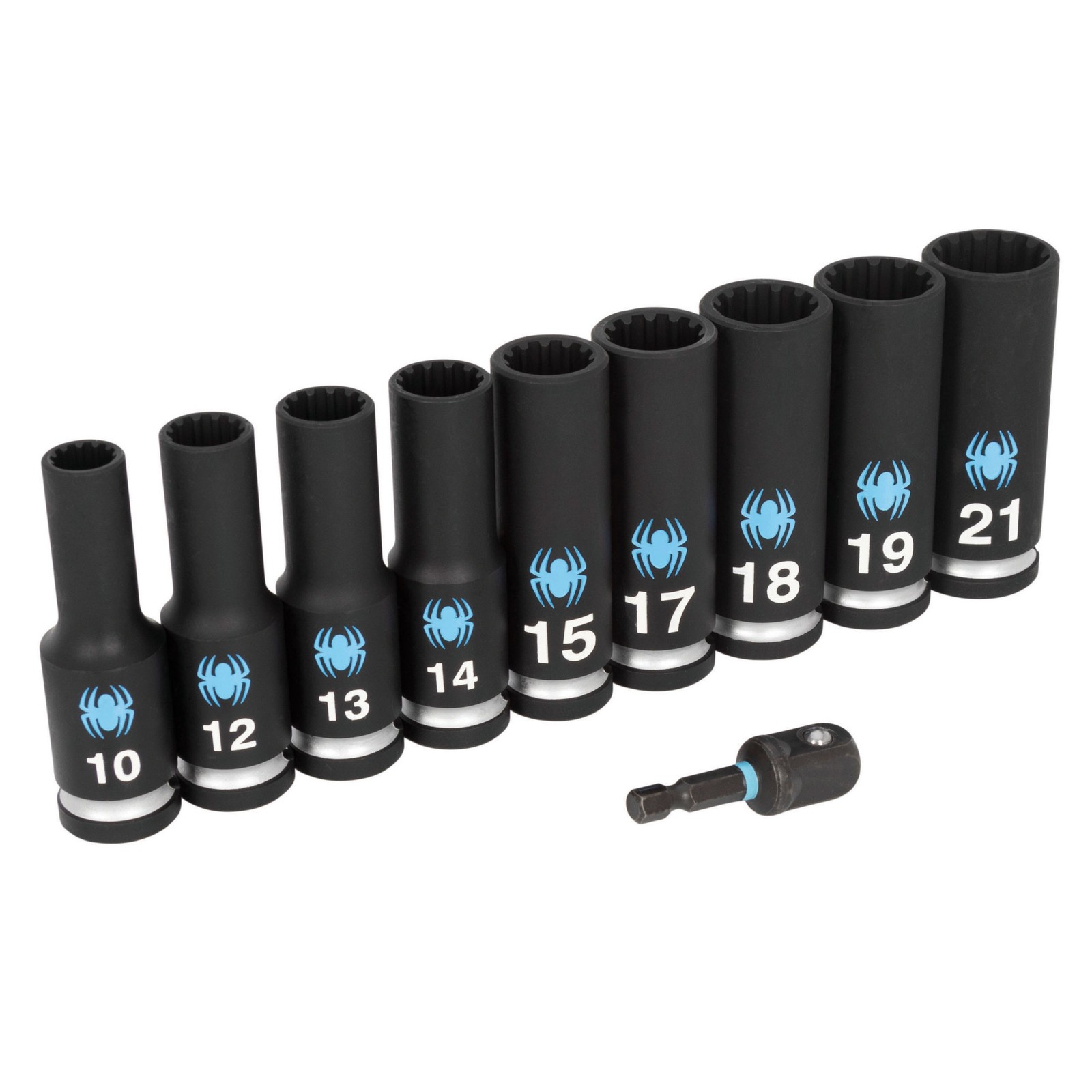 Spyder 10-Piece 1/2-Inch Drive Metric Deep Impact Socket Set with Adapter, 19701