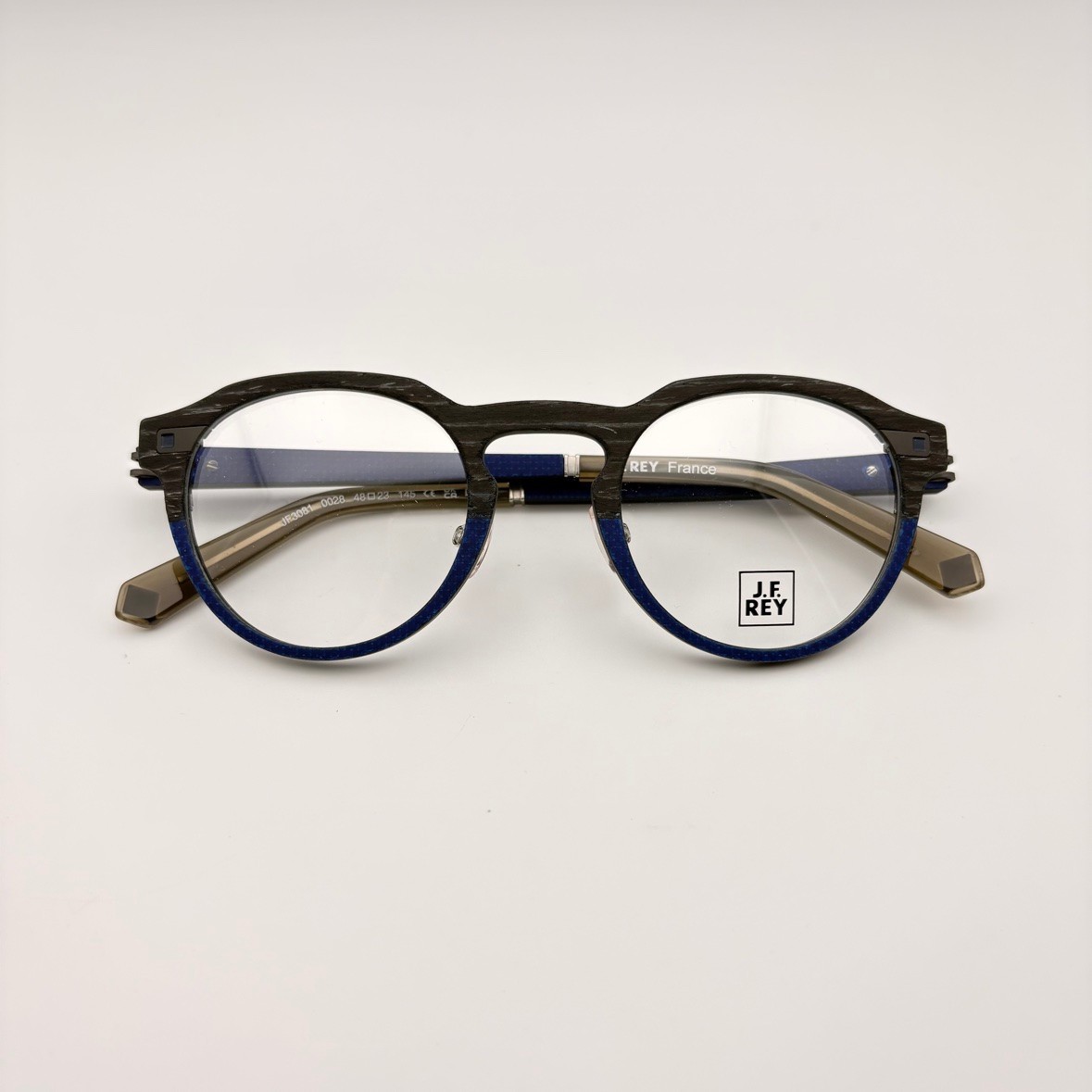 J.F. REY JF3081 0028 Black & Blue Carbon Round Eyeglasses 48mm NEW
