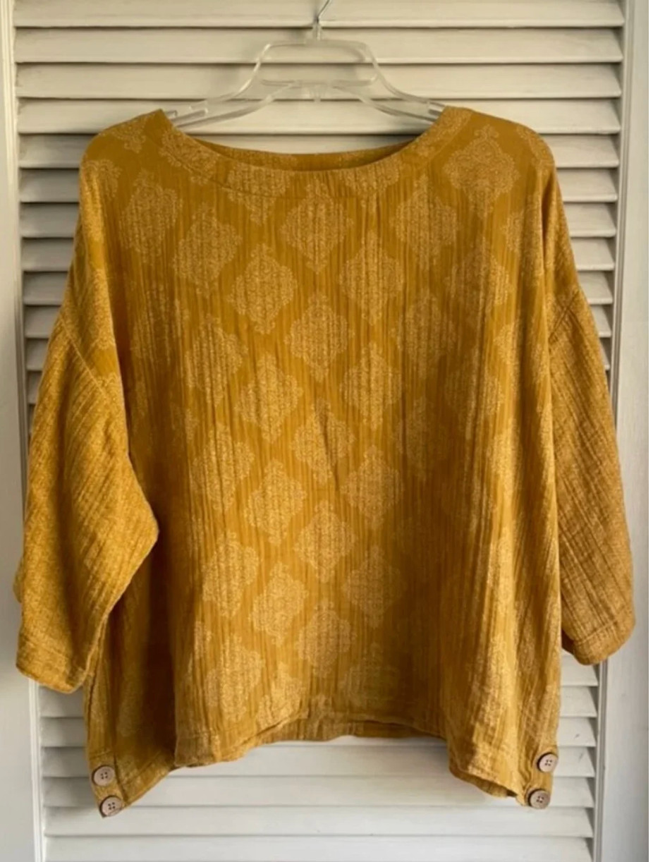 J Jill Pure Jill 100% Cotton Medallion Print Top Small WTP239231 203603 Side But