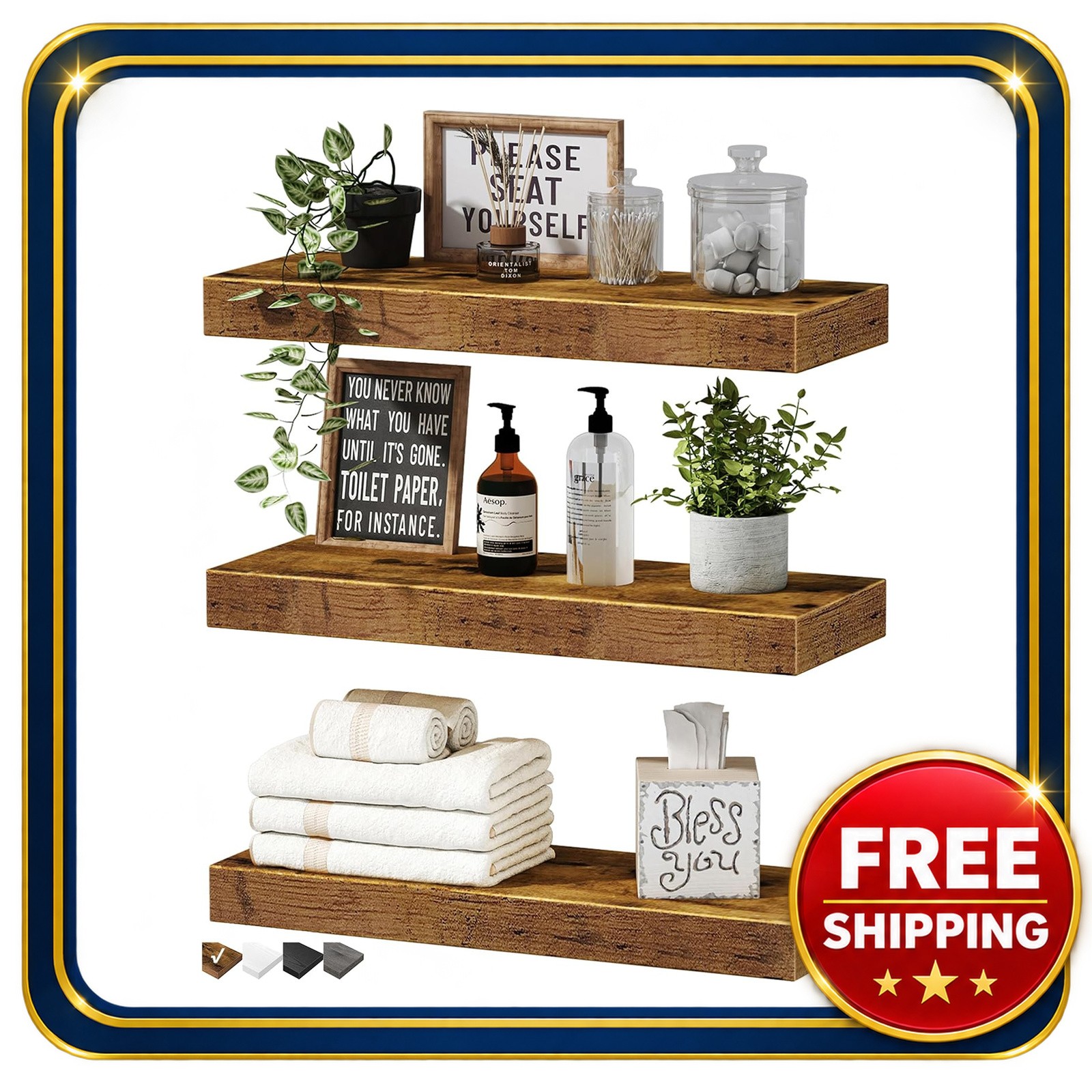 Wall Shelves Set of 3 Brown MDF 15.7x6.7 inches for Small Items
