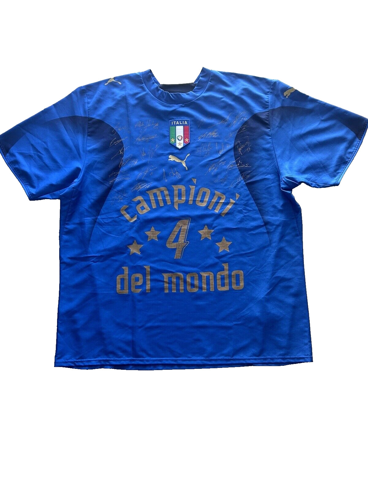 vintage 2006 Italy Puma Soccer Shirt Campioni Del Mondo Signed Size XL blue