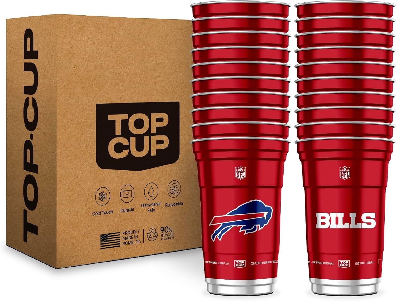Top Cup NFL Buffalo Bills Aluminum Party Cups, 20oz, 20 Count | Made in the USA