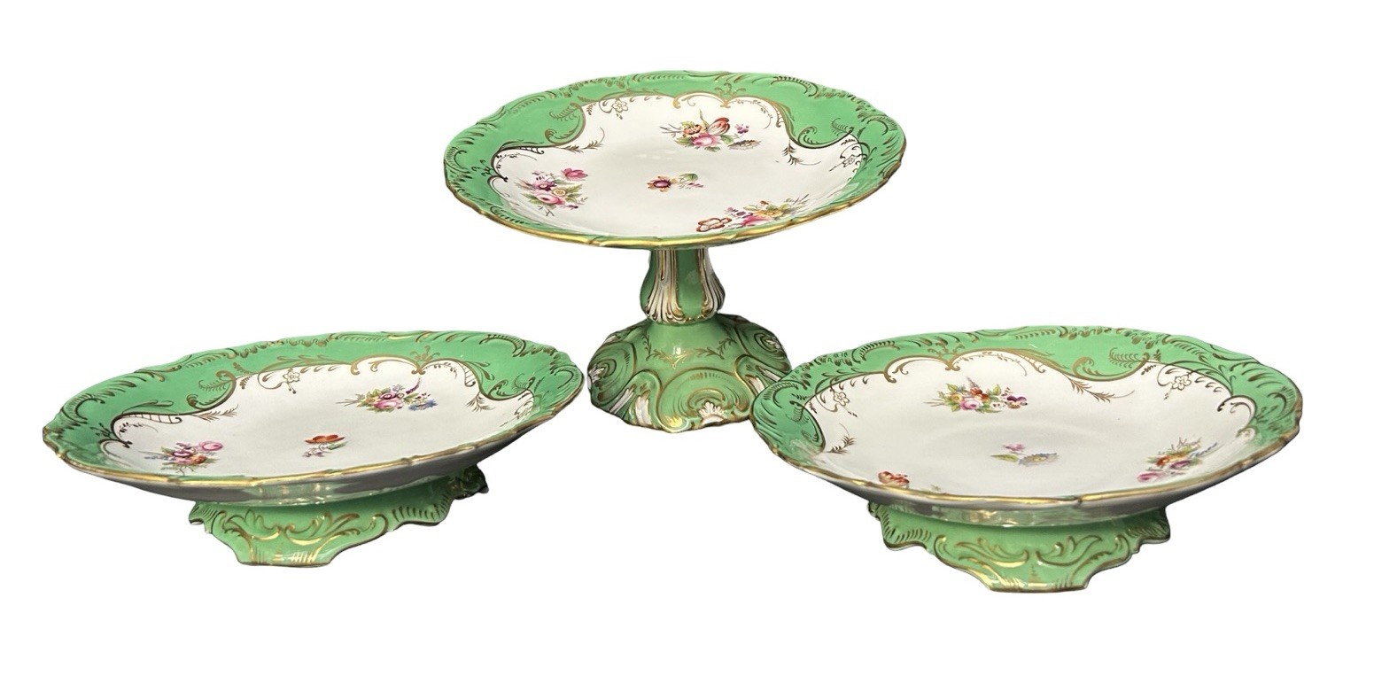 Antique John Ridgway Compotes Plates Apple Green Gilt Floral 4478 Antique John Ridgway Compotes Plates Apple Green Gilt Floral 4478