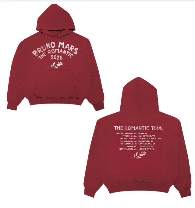 Bruno Mars Hoodie The Romantic Tour 2026 Concert Merch Reprint