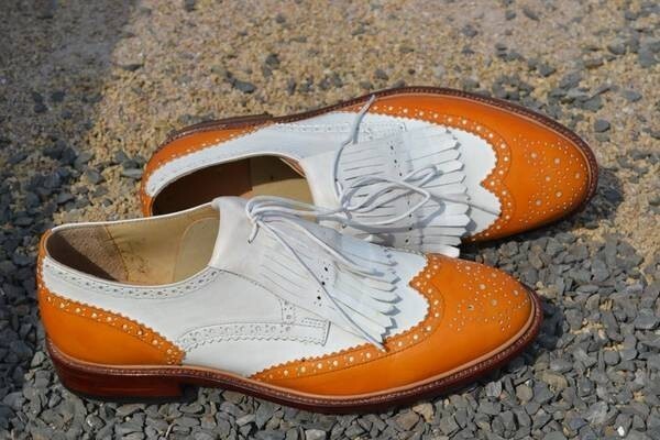 Custom Made Two Tone Leather Oxford Wingtip Brogue Lace Up Dress Fashion Shoes
