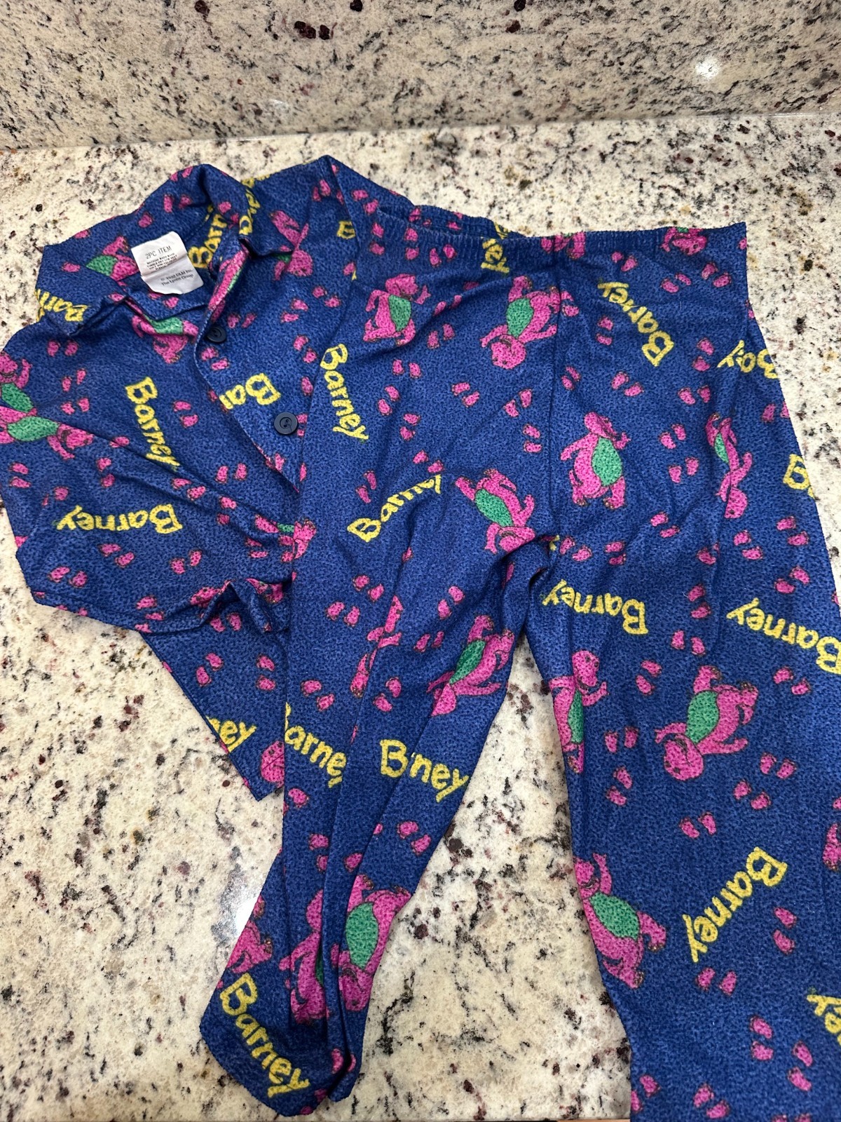 Rare Vintage 1992 Barney All-Over Print Flannel Pajama Set Kids 4T