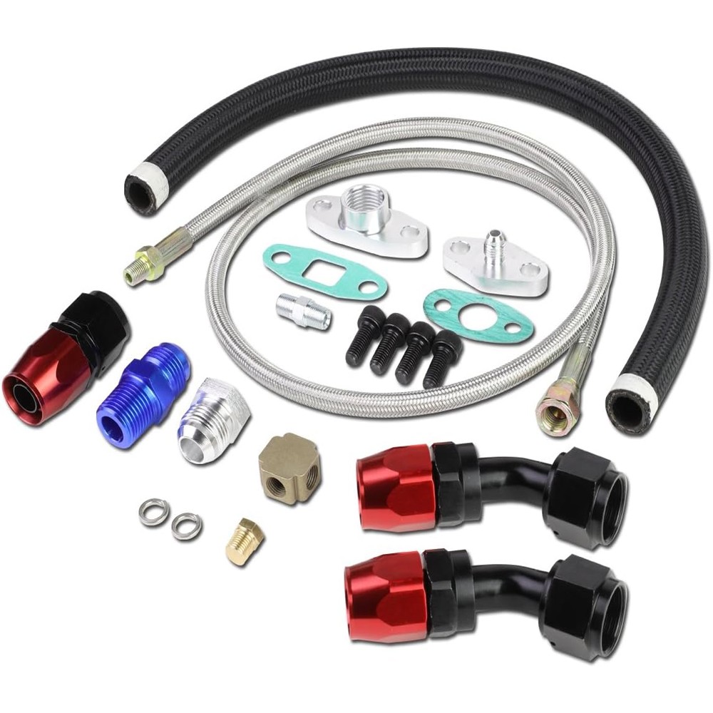 Turbo Charger Oil Drain Return Line Oil Feed Complete Kit For T3 T4 T70 T66 GT35