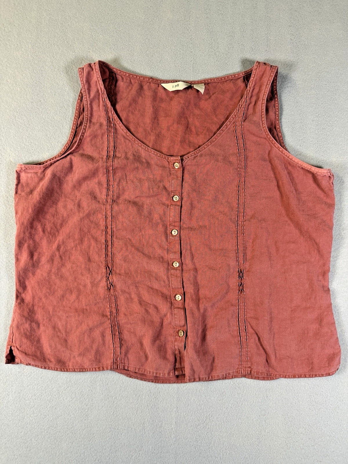 J. Jill Womens XL Pink Solid 100% Linen Woven Sleeveless Scoop Neck Tank Top