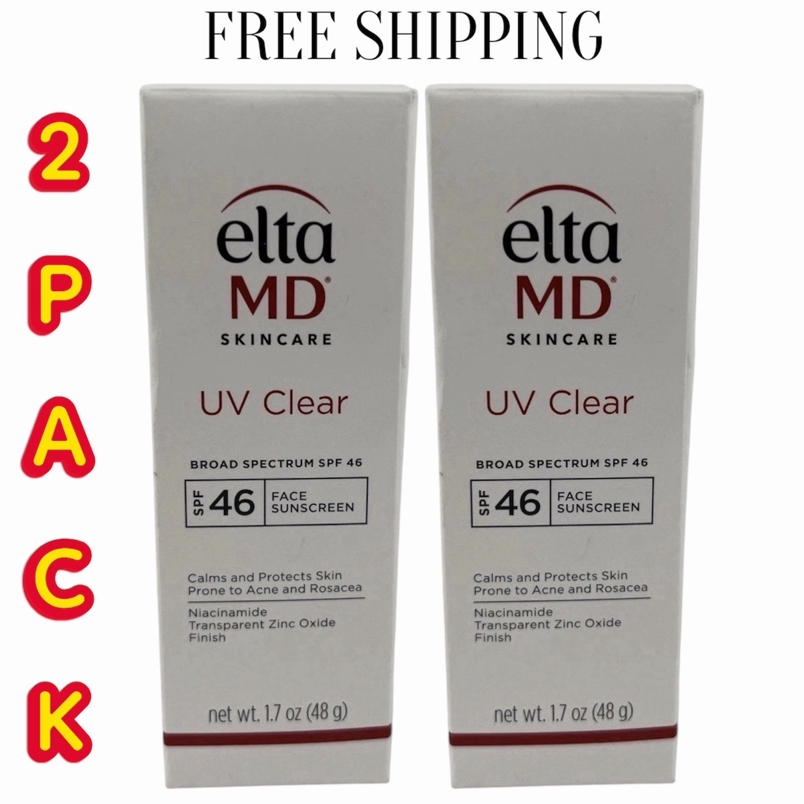 Elta MD UV Clear Broad-spectrum Facial Sunscreen SPF46 1.7oz Exp 02/2029 New 2Pk Elta MD UV Clear Broad-spectrum Facial Sunscreen SPF46 1.7oz Exp 02/2029 New 2Pk
