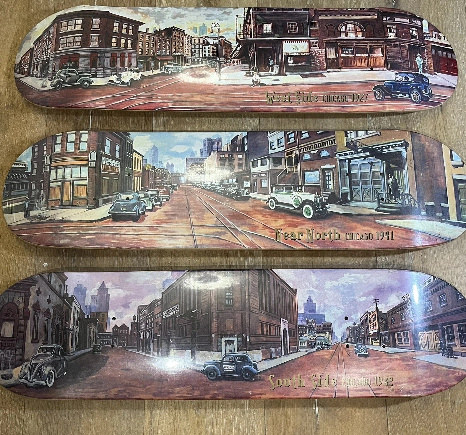 Chicago Skateboard Set Series 1920 1930 1940 RARE OUT OF PRINT WALL ART DECO Chicago Skateboard Set Series 1920 1930 1940 RARE OUT OF PRINT WALL ART DECO