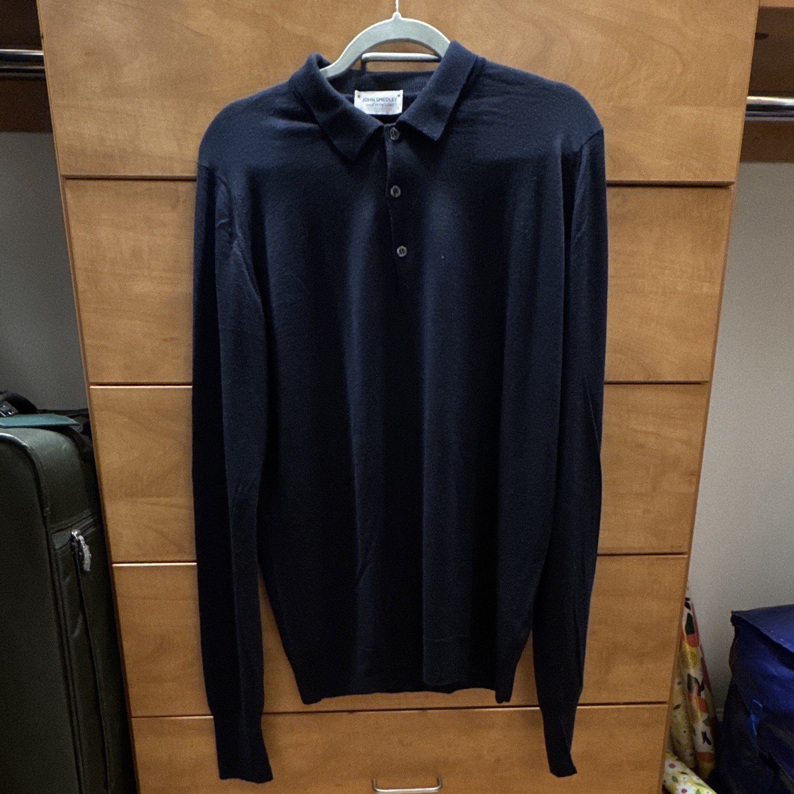 John Smedley Fine Merino Wool Navy Polo Shirt L L/S