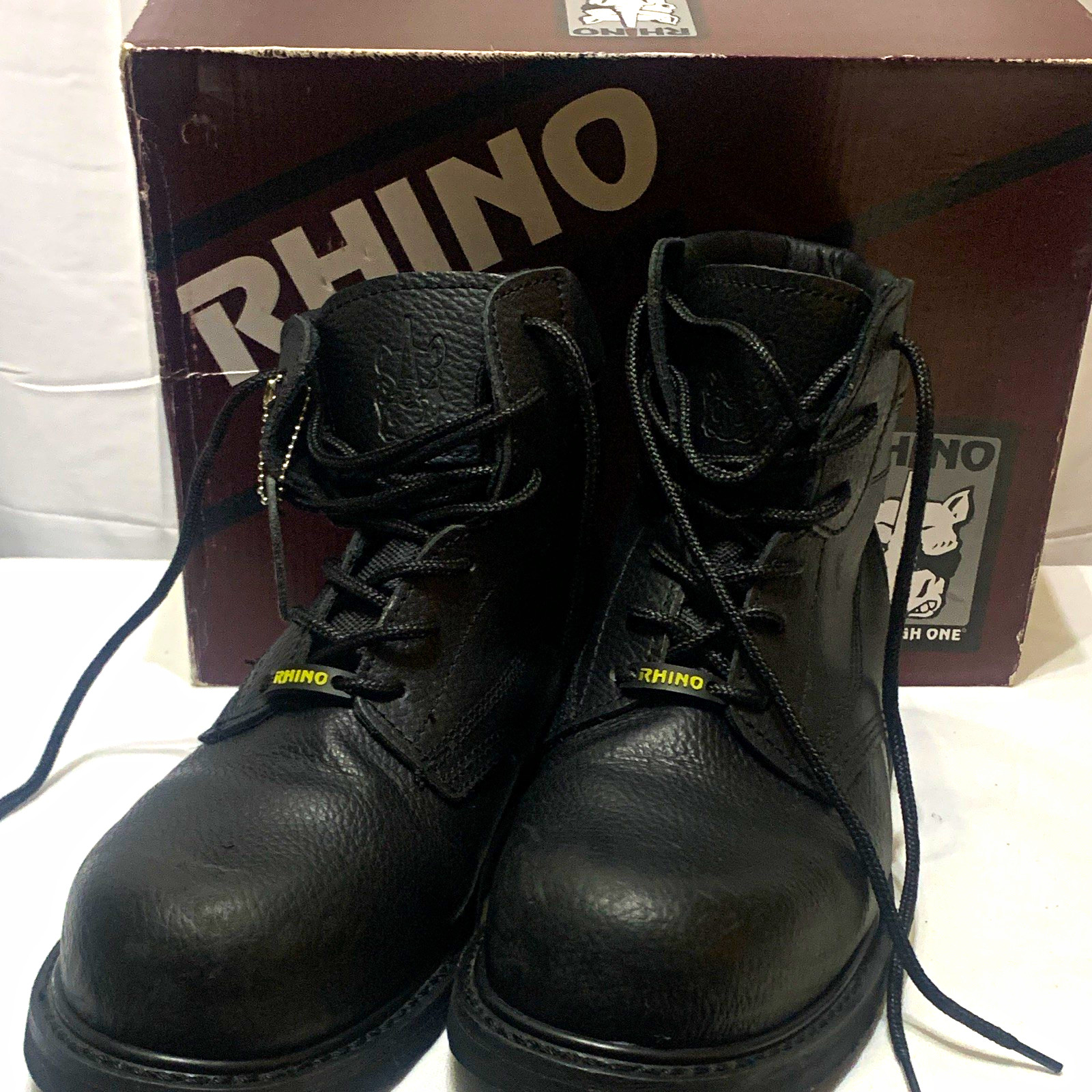 Rhino The Tough One EH Black Leather Work Boots Size 9 Medium ASTM F2413-18