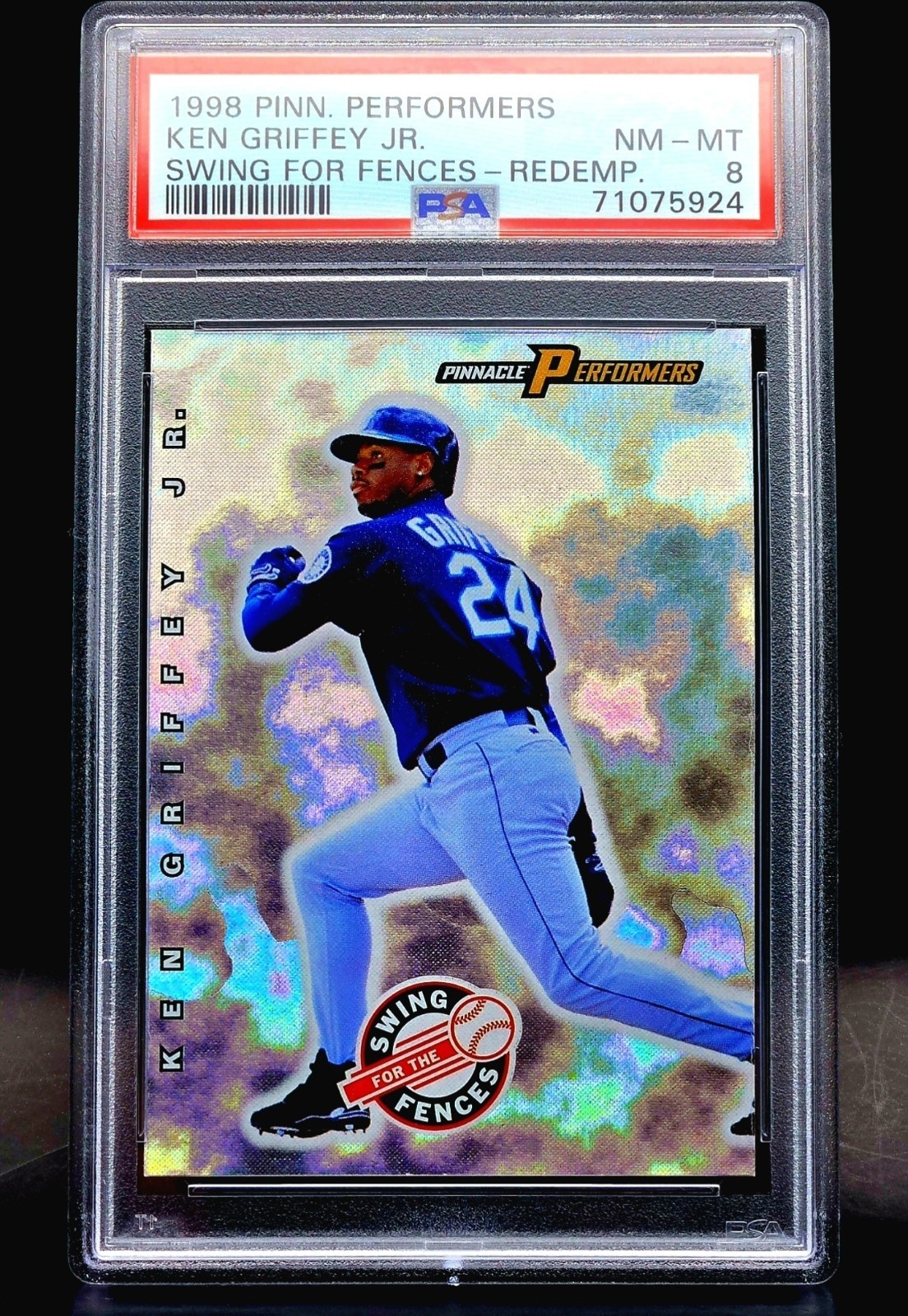 1998 Pinnacle Performers Ken Griffey Jr Swing for the Fences Rdmptn Holo PSA 8
