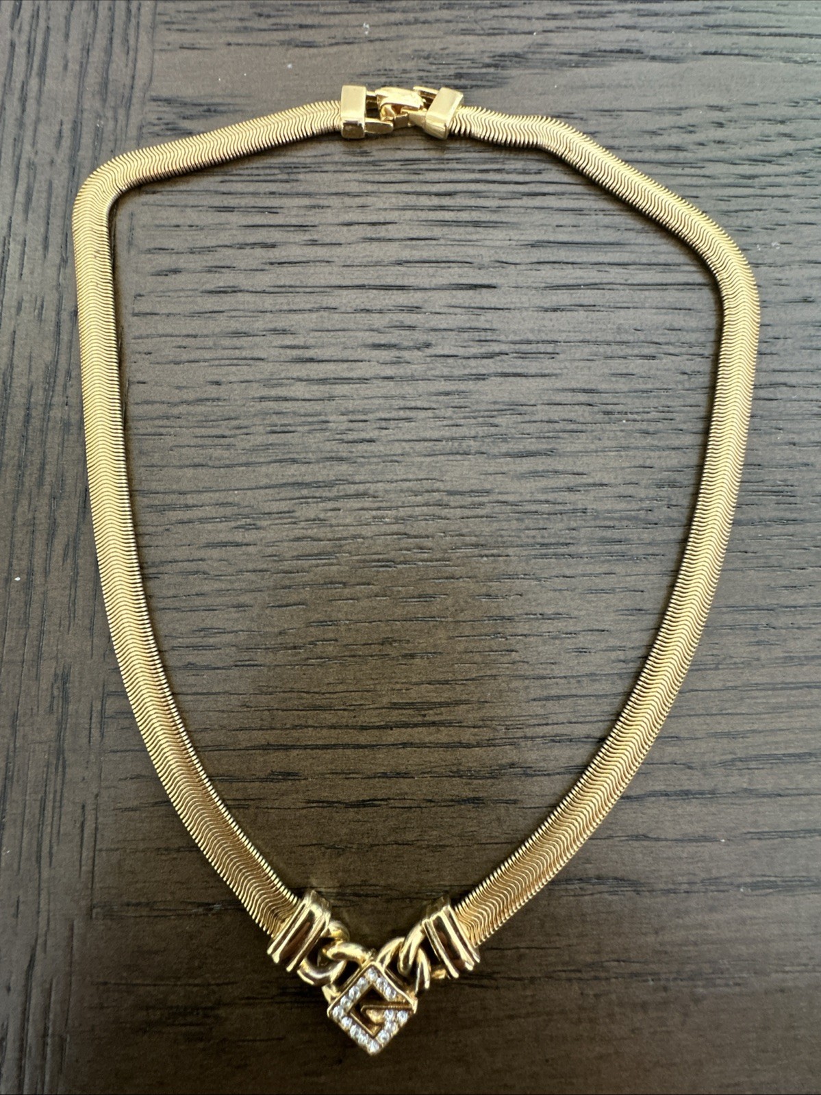VINTAGE Givenchy Paris New York Gold Chevron Rhinestone Logo Necklace STUNNING