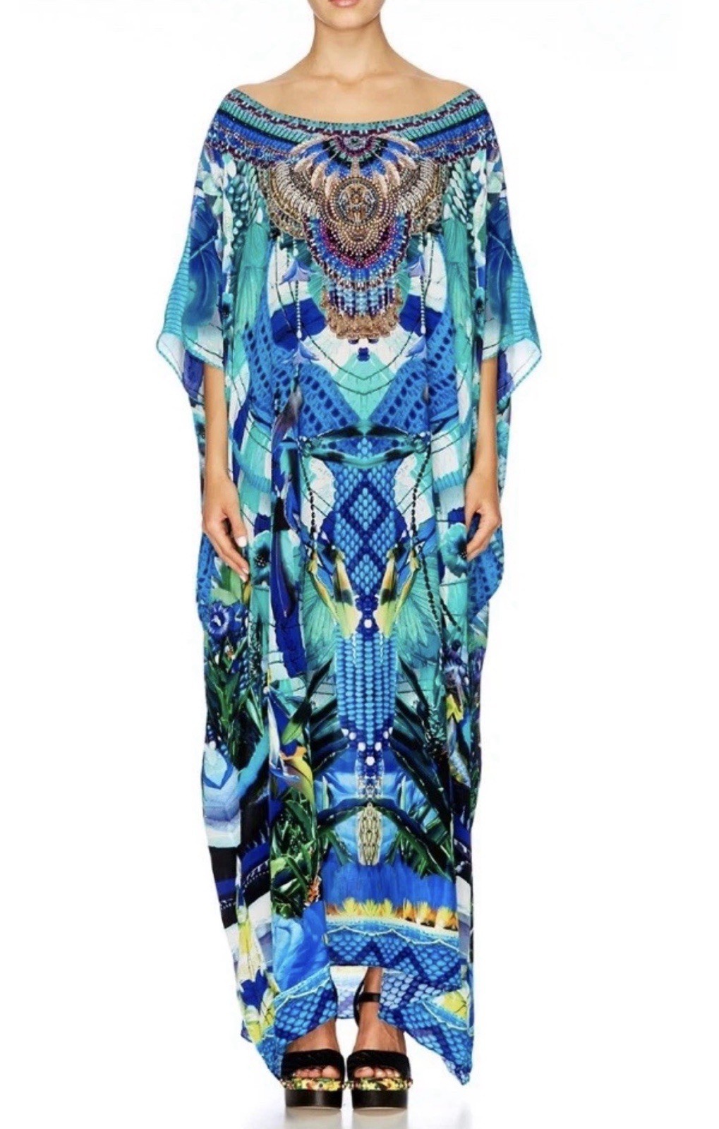 Camilla Amazon Azure 100% Silk Round Neck Kaftan One Size Like New Convertible