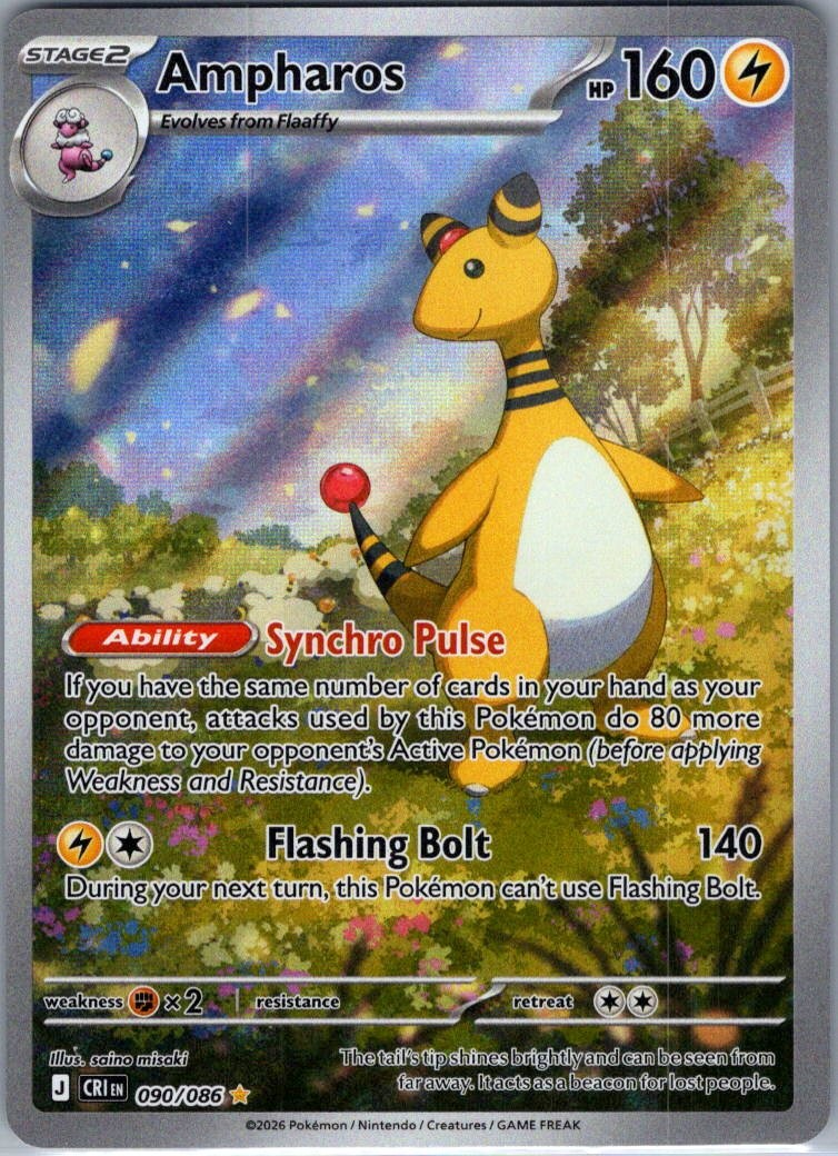 Ampharos - 090/086 - ME04: Chaos Rising - Illustration Rare - Pokemon - NM Ampharos - 090/086 - ME04: Chaos Rising - Illustration Rare - Pokemon - NM