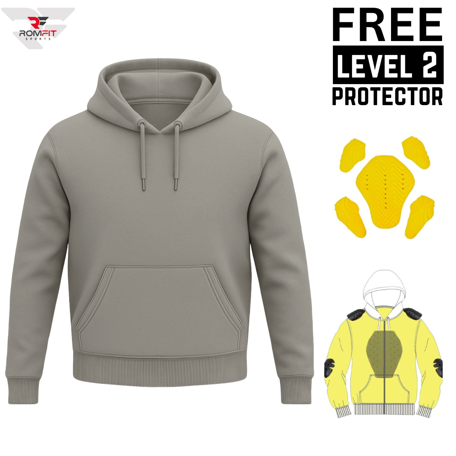 Men’s CE Level 2 Armored Motorcycle Hoodie Aramid Reinforced Gray Hoodie
