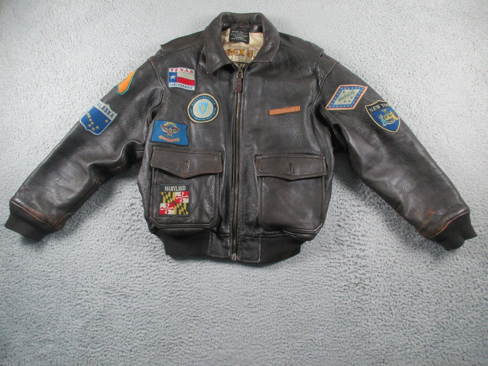 Avirex Jacket Mens Large Brown Leather G1 Flight Bomber Vintage Patches