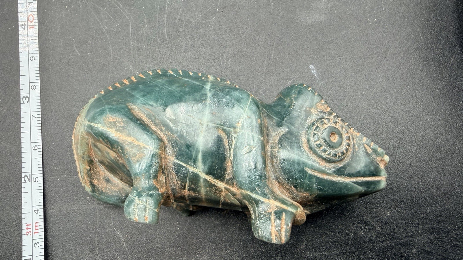 Tula Pre Columbian Toltec Iguana Jade Stone Carving Authentic Ojuelos