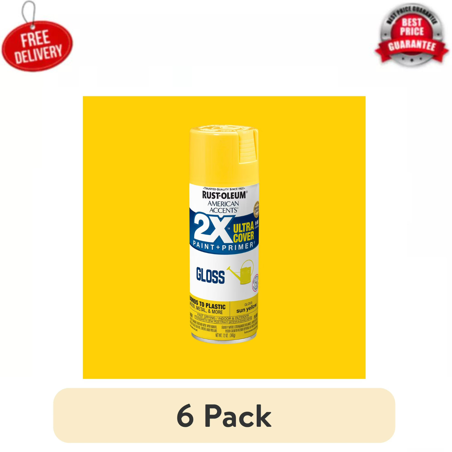 Rust-Oleum American Accents 2X Sun Yellow Gloss Spray Paint 12oz 6 Pack