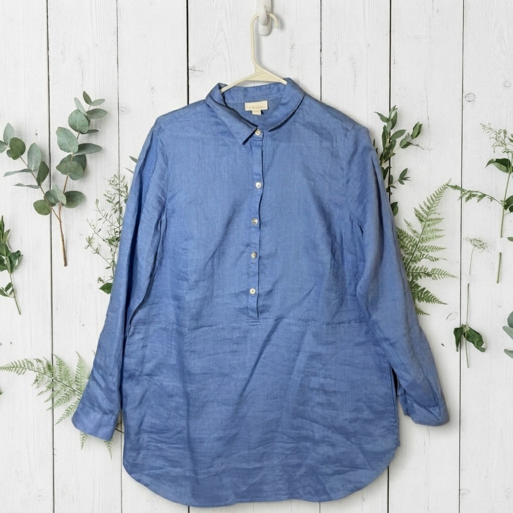 J Jill Love Linen Blue Collared Button Popover Shirt S Relaxed Coastal Beachy J Jill Love Linen Blue Collared Button Popover Shirt S Relaxed Coastal Beachy