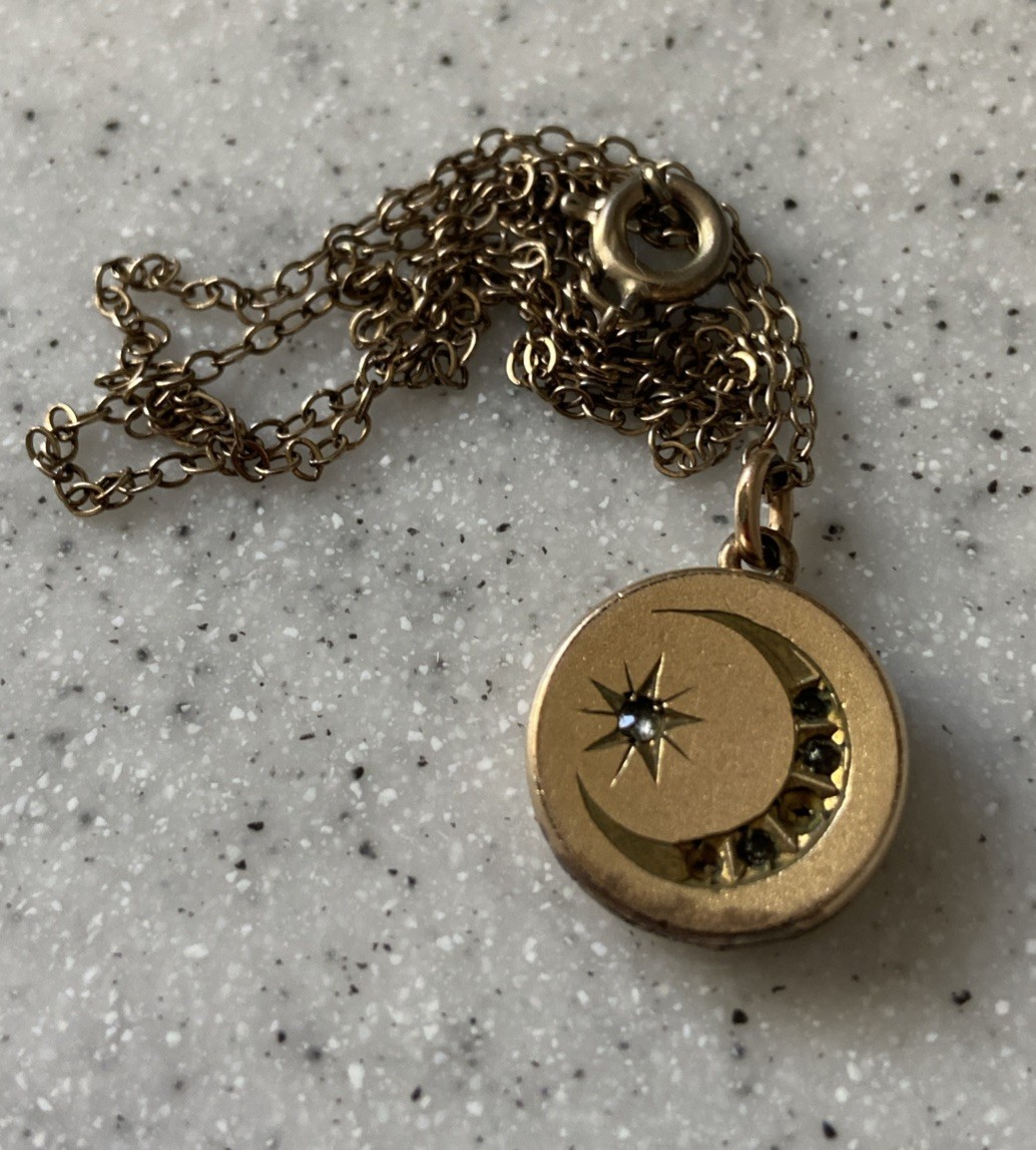 Antique Victorian W&H Co Gold Filed Celestial Crescent Moon Star Locket Necklace Antique Victorian W&H Co Gold Filed Celestial Crescent Moon Star Locket Necklace